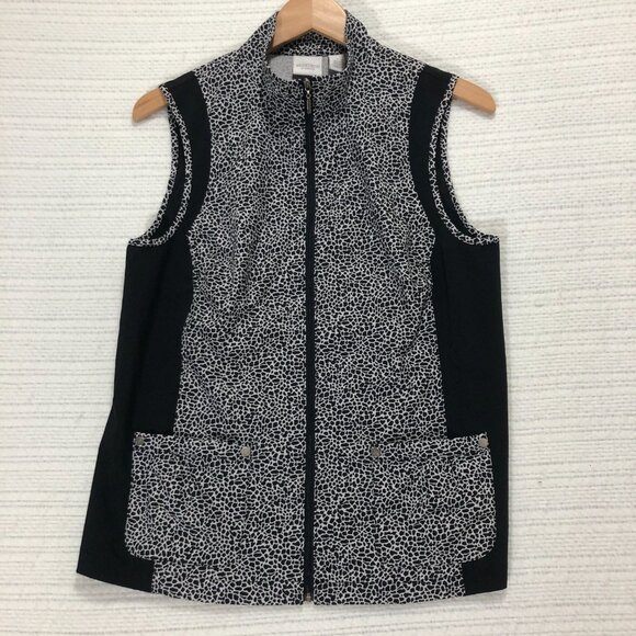 Chico's Weekends Women's Size 1 Full Zipper Sleeveless Vest Black and White - Picture 2 of 10
